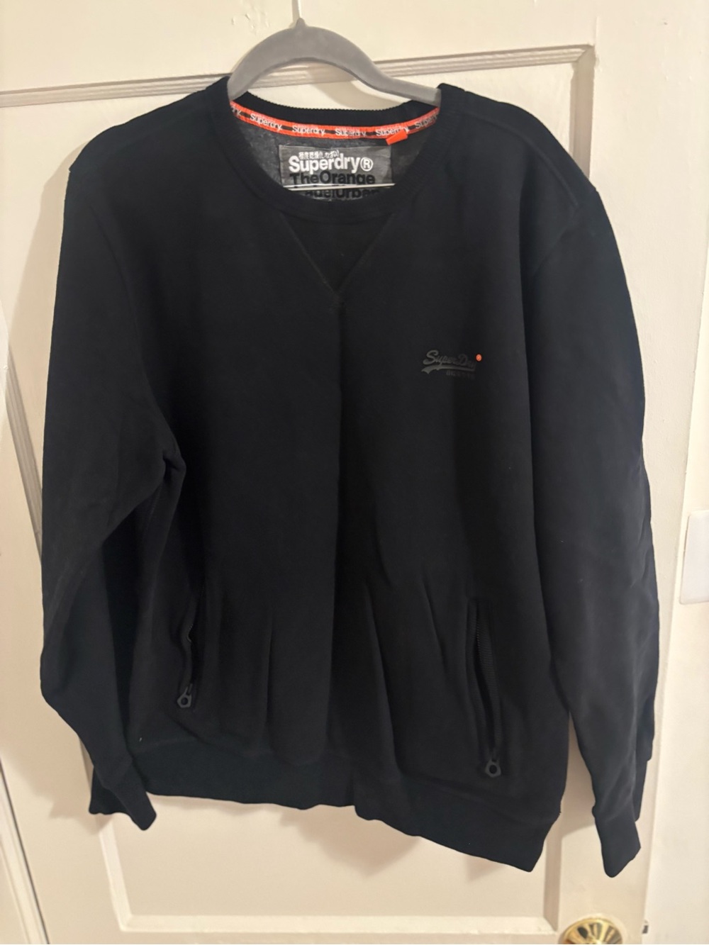Superdry Men's Black Crewneck Pullover with Orange Trim